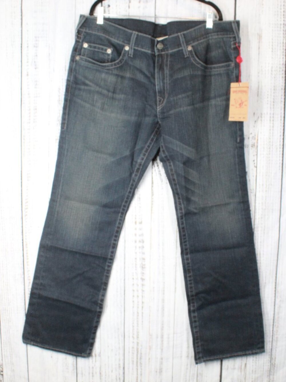 NWT True Religion Bobby Straight Leg Jeans Coated Denim Coyote Trail Size 40